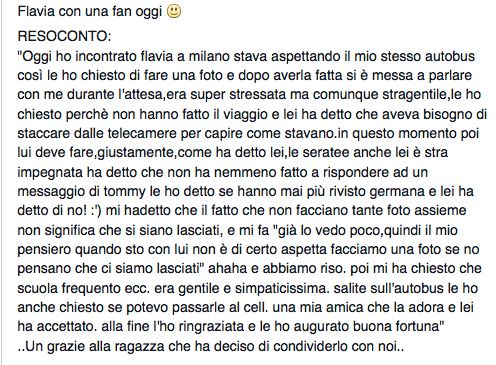 Flavia Fiadone scrive su facebook