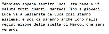 Messaggio sulla pagina fb di Luca