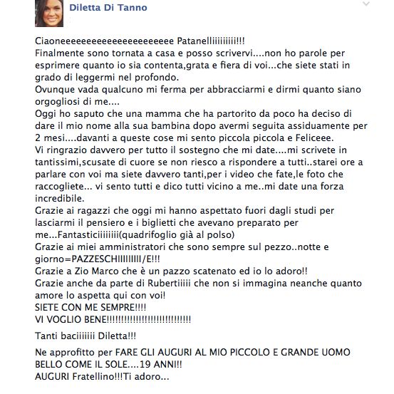 Messaggi di Diletta di Tanno su fb