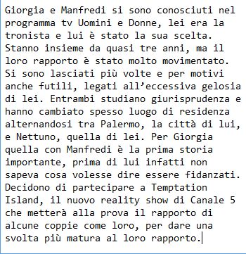 messaggio su Giorgia e Manfredi