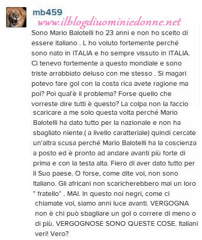 Mario Balotelli scrive su facebook