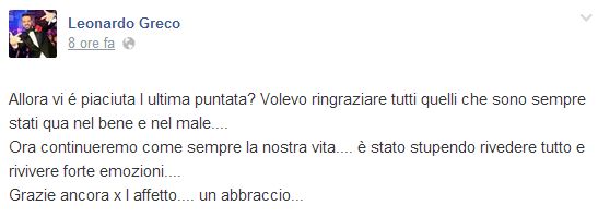 Messaggio di Leonardo Greco su Facebook