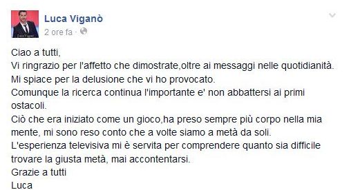 Scrive Luca Viganò nella sua bacheca facebook