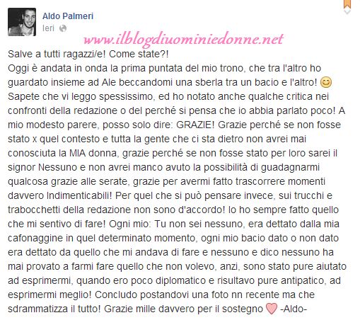 Aldo Palmeri in un messaggio su Facebook scarica  Anna Munafò e abbraccia la redazione