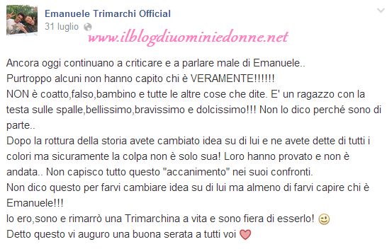 Emanuele Trimarchi da facebook scrive