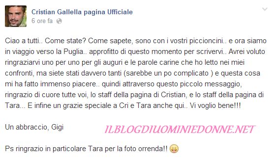 Messaggio di Gigi amico di Cristian Gallella