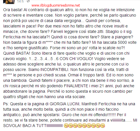 Scrive Giorgia Lucini su facebook