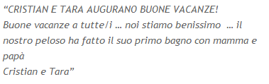 Cristian Gallella e Tara Gabrieletto in vacanza scrivono su facebook