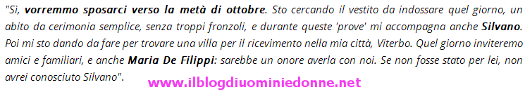 Colomba Mecozzi e Silvano Saitta sposi a ottobre