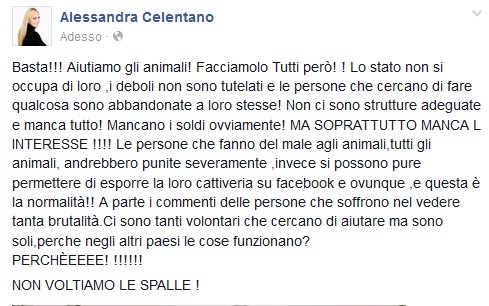 Alessandra Celentano scrive in difesa degli animali