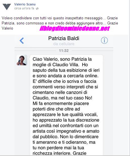 Valerio Scanu e i complimenti da Patrizia Baldi