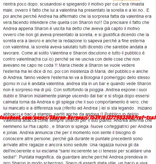 Anticipazioni Uomini e donne dalla pagina di Sharon Bergonzi