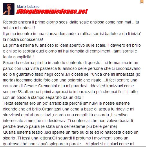 Maria Lebano scrive nella sua pagina facebook