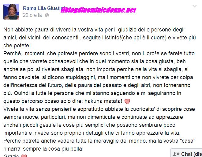 Rama Lila Giustini scrive su facebook