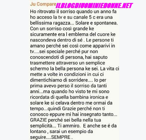 Anna Muanfò felice  per il messaggio ricevuto su facebook