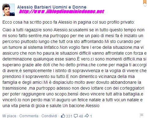 Messaggio di Alessio Barbieri ex corteggiatore di Teresa Cilia