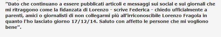 messaggio di Federica Consiglio su facebook