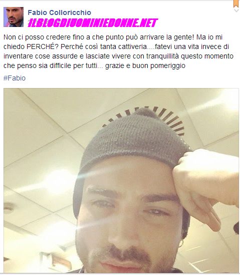 Fabio Colloricchio replica all'accusa di omosessualità su facebook