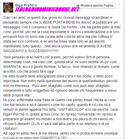 Messaggio di Elga Profili su facebook