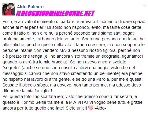 Messaggio di Aldo Palmeri da facebook