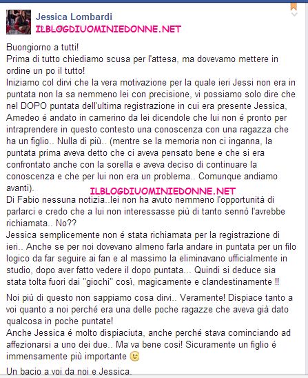 Jessica Lombardi scrive su Facebook