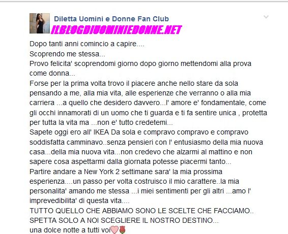 Diletta Pagliano scrive su facebook