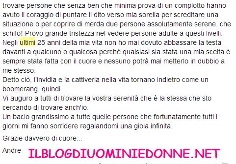 Andrea Cerioli si ribella alle offese e scrive su facebook