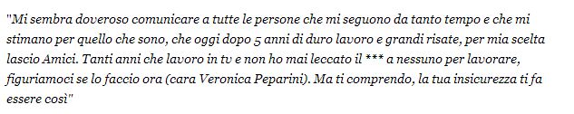 Martina Nadalini lascia Amici di Maria de Filippi