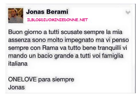 Jonas Berami rassicura le fans che va tutto bene