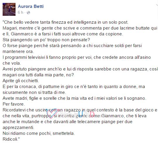 Messaggio di Aruroa Betti al ritorno da Temptation Island