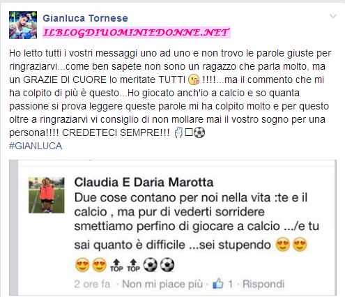 Gianluca Tornese e la sua replica su Facebook