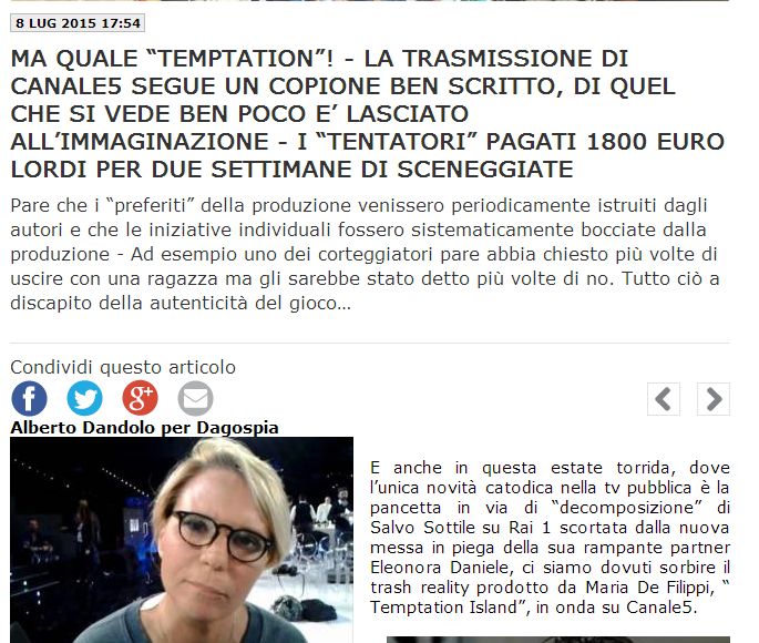 Dagospia contro Temptation Island