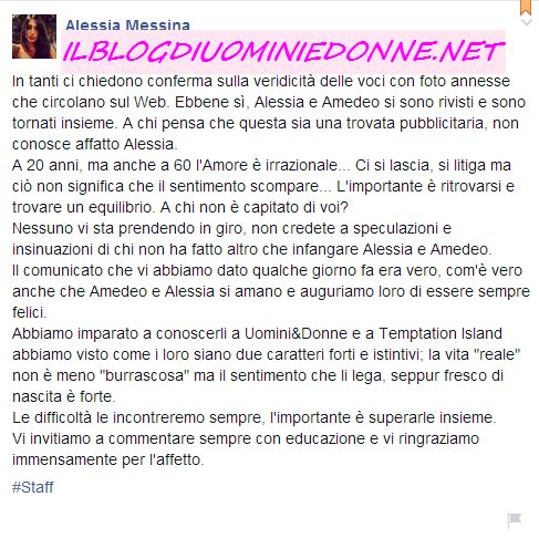 Alessia Messina messaggio da facebook