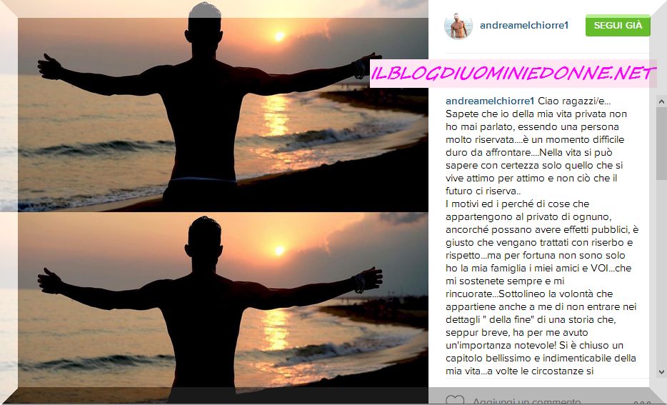 Andrea Melchiorre scrive su Instagram