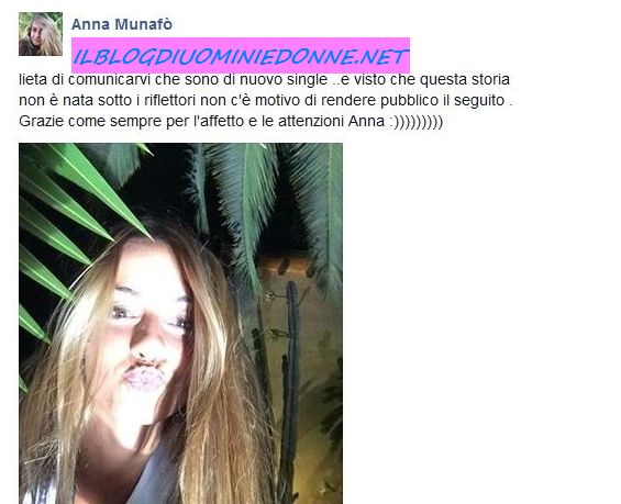 Anna Munafò annuncia di essere tornata single.