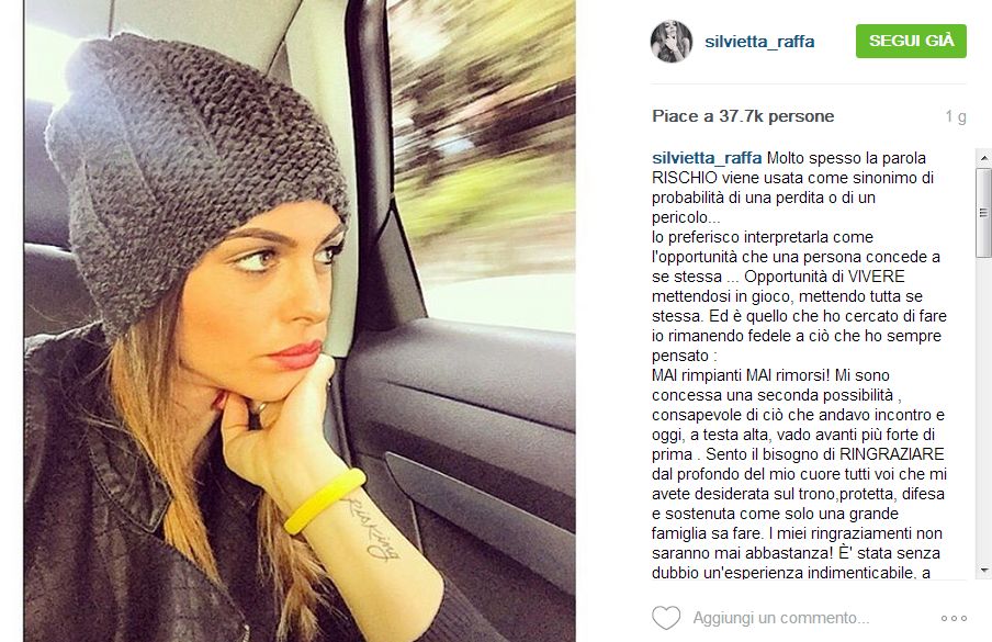 Silvia Raffaele scrive su Instagram