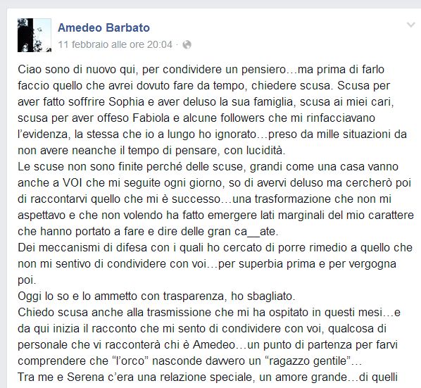 Amedeo Barbato  chiede scusa parte 1