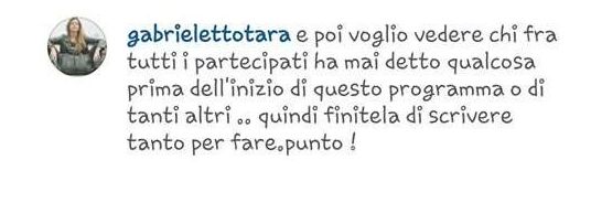 Messaggio di Tara su Instagram