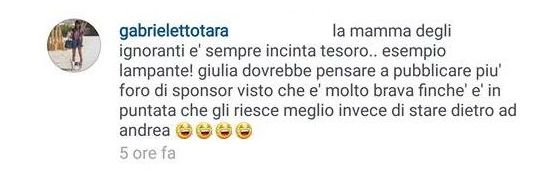 Tara Gabrieletto messaggio a Giulia