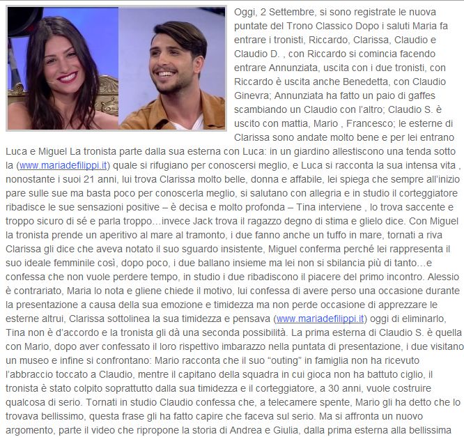 Anticipazioni Uomini e donne 02-09-16 Parte 1