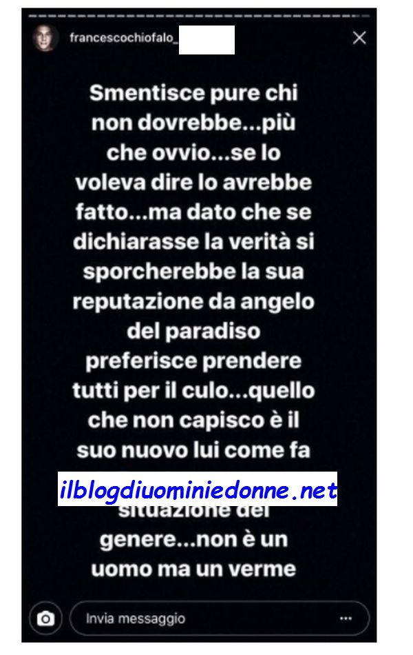 Francesco Chiofalo scrive su una ex di Temptation Island incinta