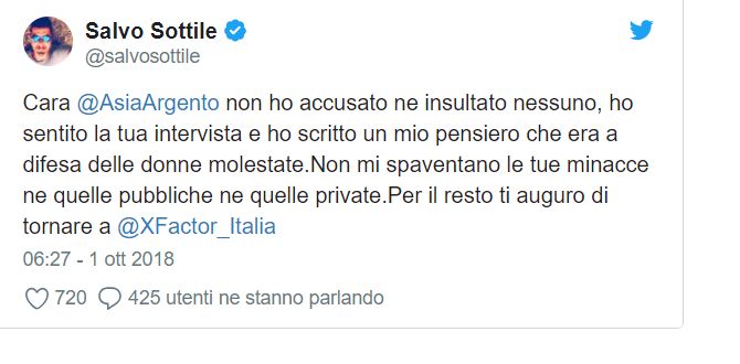 Asia Argento e Salvo Sottile scontro Social