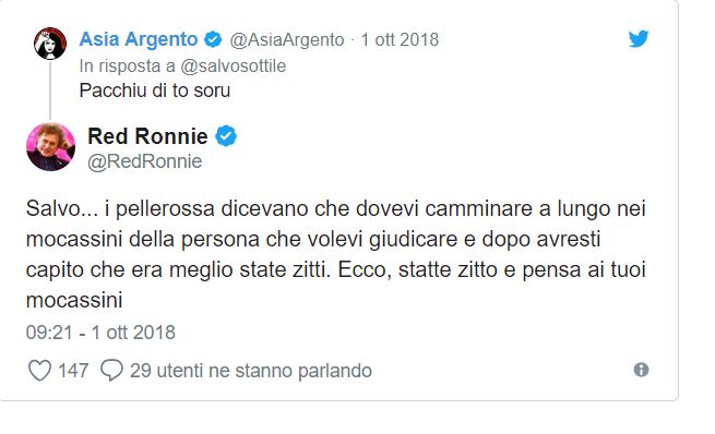 Asia Argento e Salvo Sottile scontro Social