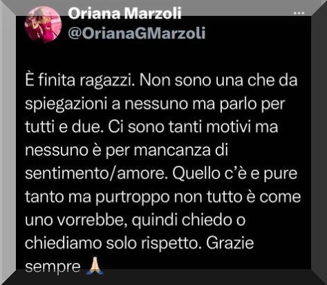 Daniele dal Moro e Oriana Marzoli si dicono addio.